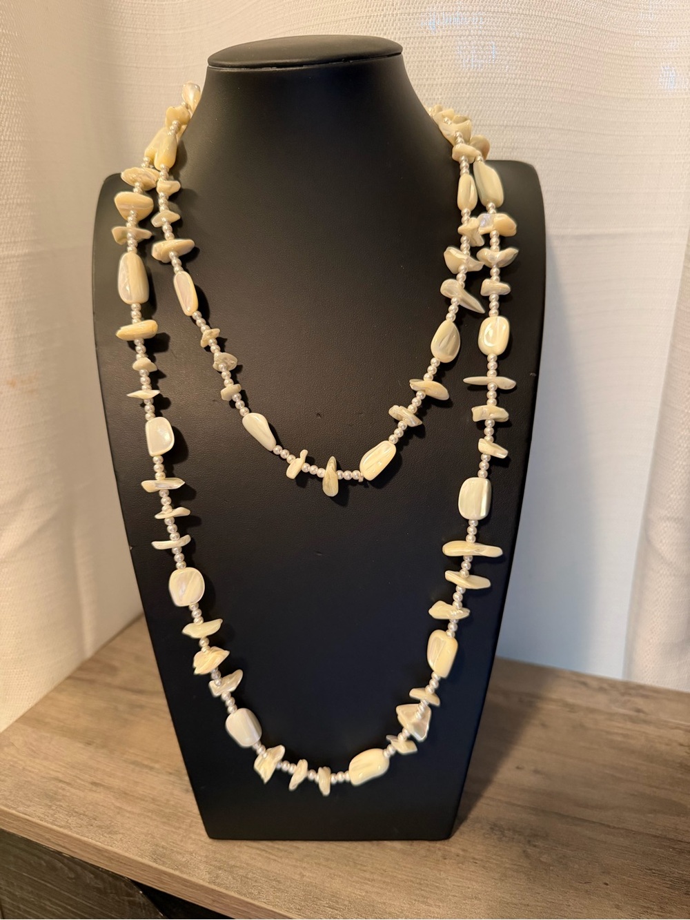 Mother of Pearl Beaded Necklace 48” #C310 MOP shells gorgeous! - Picture 2 of 9